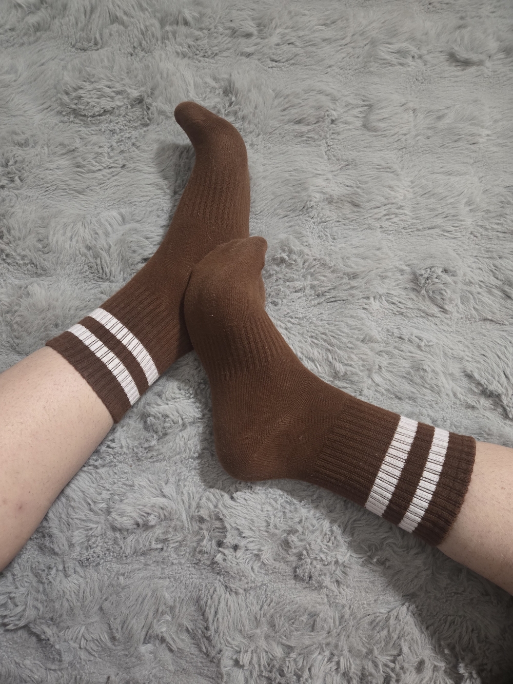 Women's Athletic Crew Socks with White Stripes- Brown